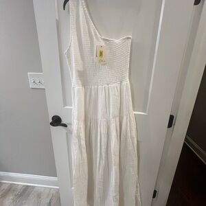 Elan White Textured One-Shoulder Dress